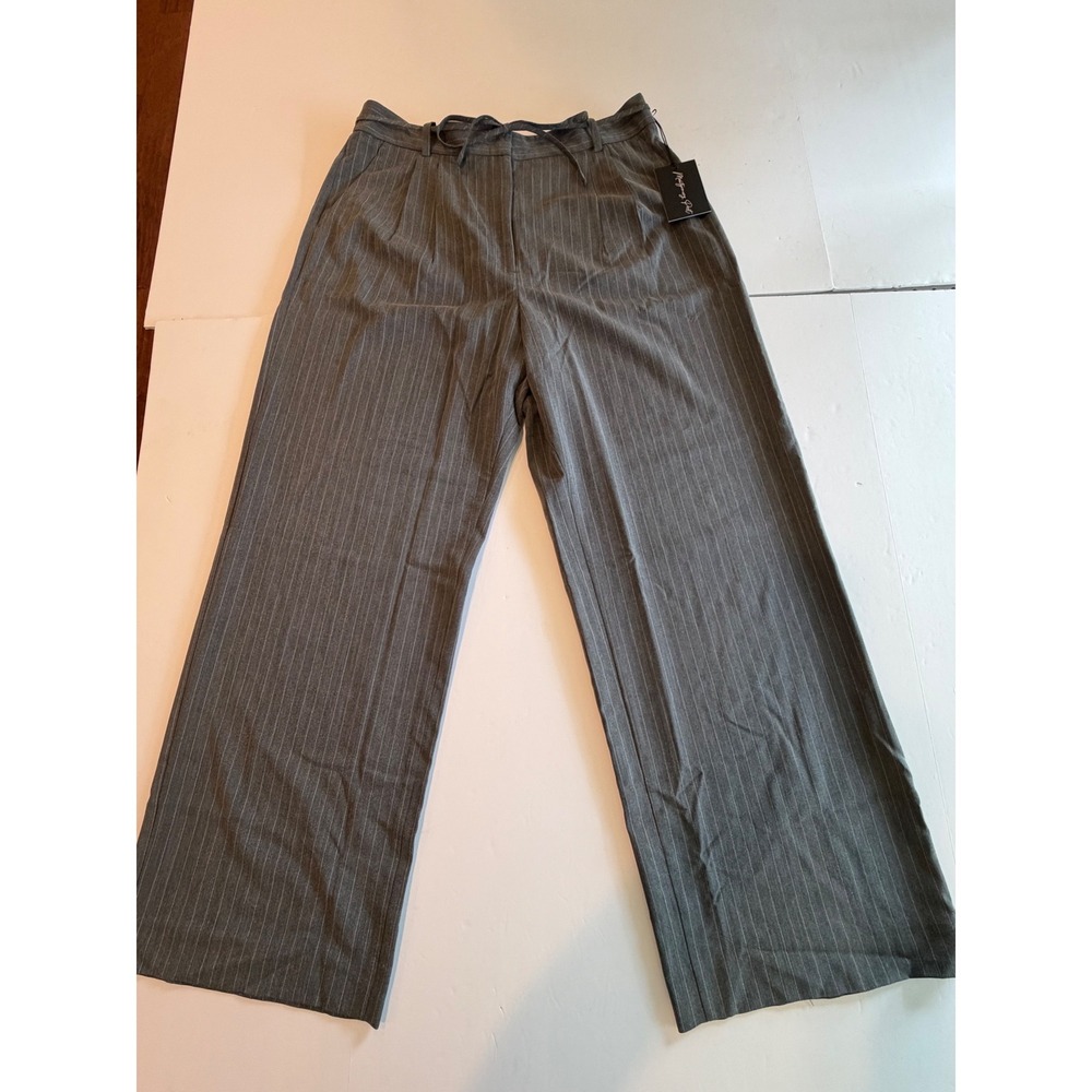 Montgomery Post Grey Pinstripe Wide Leg Pleated Trousers Pants Size 14 NWT